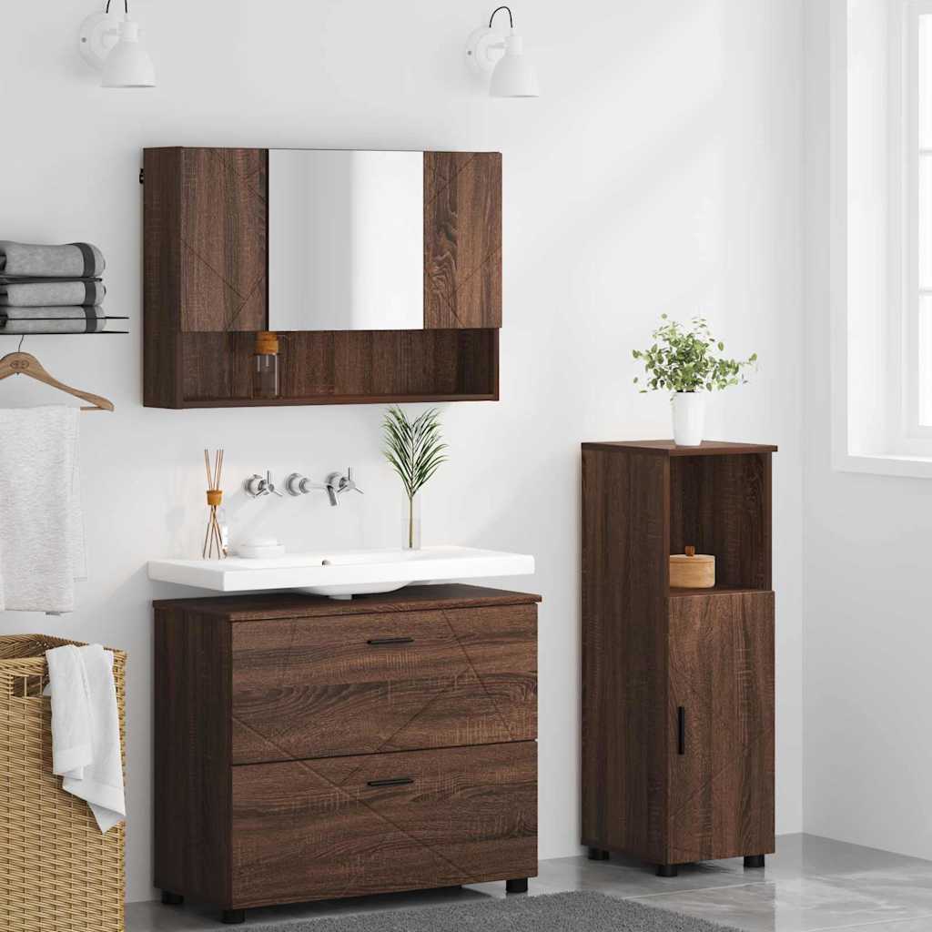 Bathroom Furniture Set 3 pcs Brown oak 76.5 x 35 x 64 cm